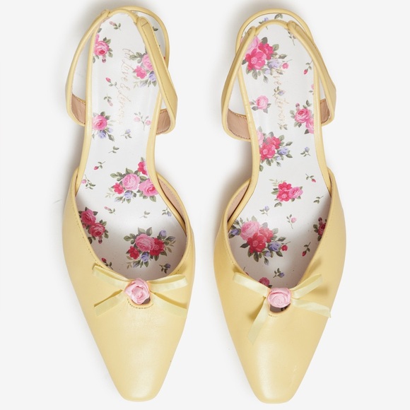 For Love & Lemons Suzette Heel Yellow & Pink Floral Rosette Slingback Shoes - Picture 2 of 13